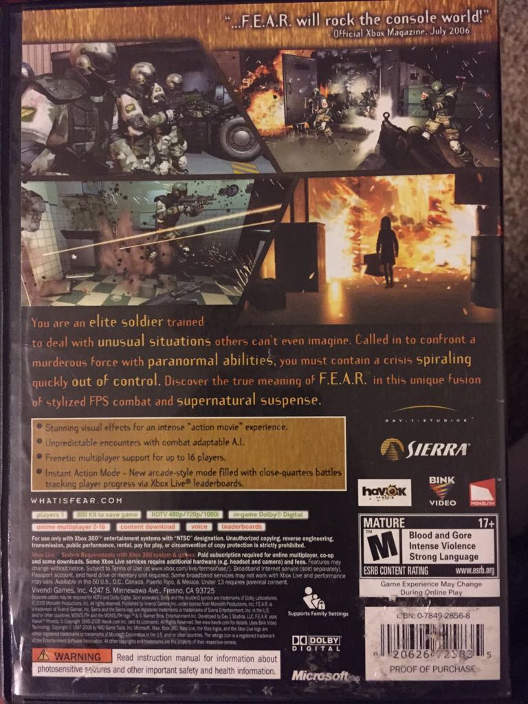 FEAR - Microsoft Xbox 360 (1) video game collectible - Main Image 2