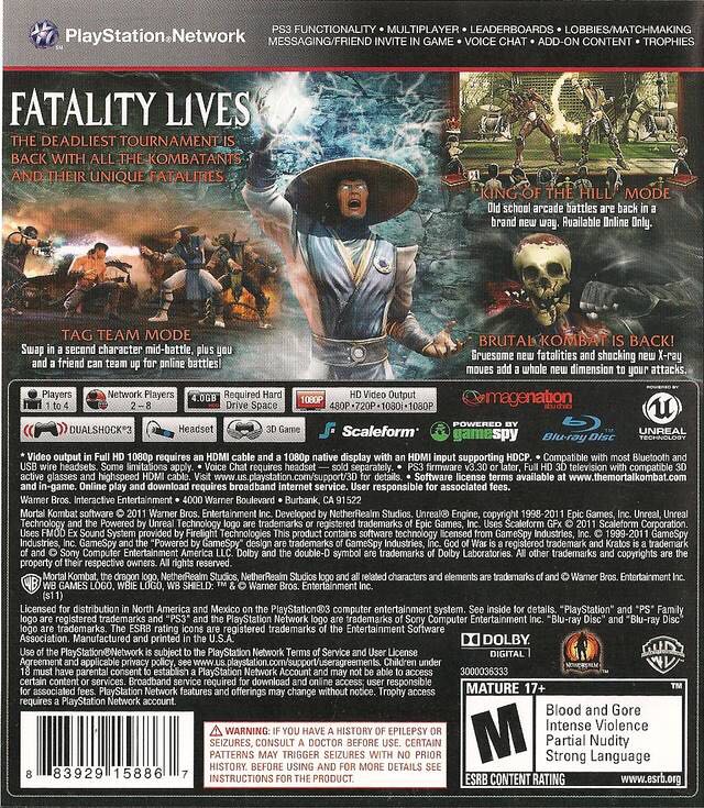 Mortal Kombat - Sony PlayStation 3 (PS3) (Warner Bros. Interactive Enternaiment - 1-8) video game collectible [Barcode 5051895065082] - Main Image 2