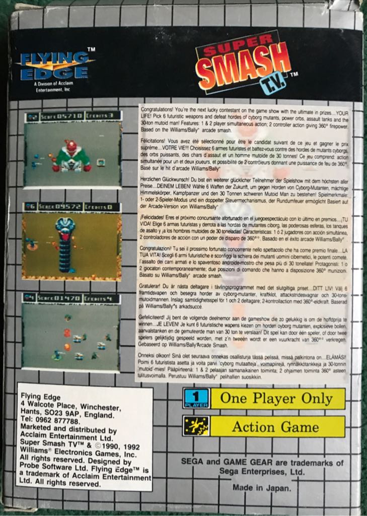 Super Smash T.V. (Cart Only) - Sega Game Gear (Williams - 1-2 Players) video game collectible [Barcode 5023843009738] - Main Image 2