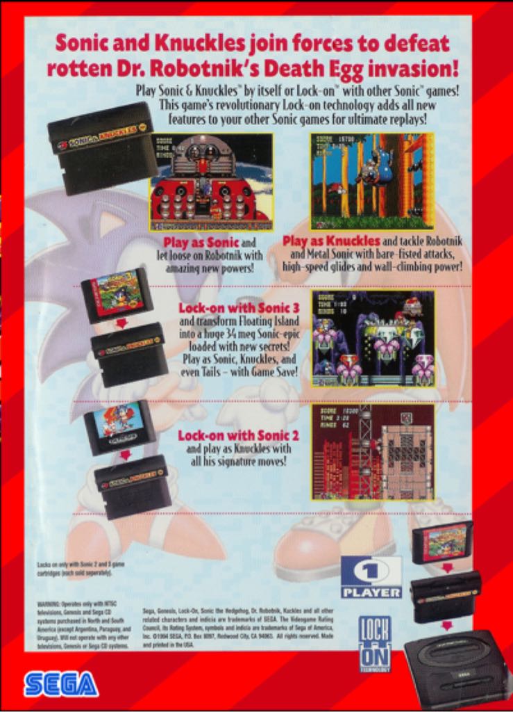 Sonic and Knuckles - Sega Genesis (Mega Drive) (Sega Of America - 2) video game collectible - Main Image 2