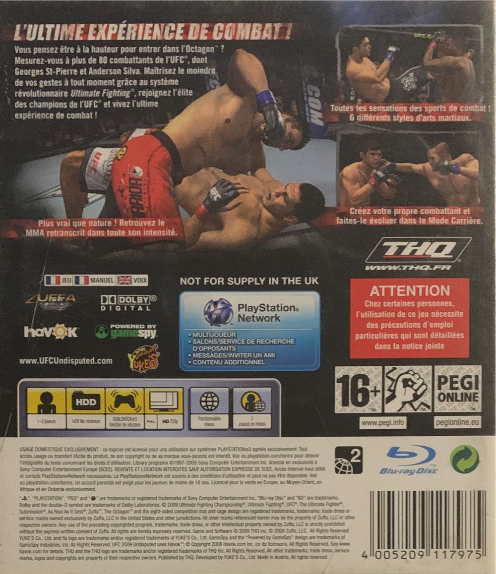 UFC Undisputed 2009 - Sony PlayStation 3 (PS3) (THQ - 1-2 / 2) video game collectible [Barcode 4005209117975] - Main Image 2