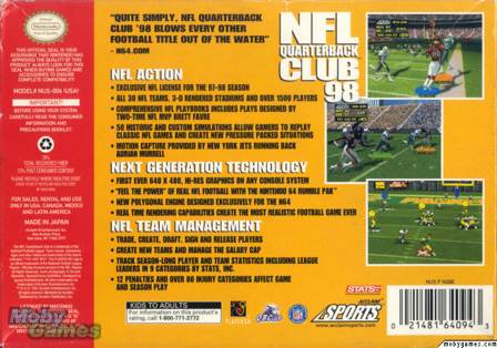 NFL Quarterback Club 98 - Nintendo 64 (N64) (Acclaim Entertainment - 1-4) video game collectible [Barcode 021481640943] - Main Image 2