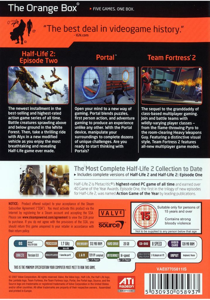 The Orange Box - PC (Valve Corporation - Unlimited) video game collectible [Barcode 5030930058937] - Main Image 2