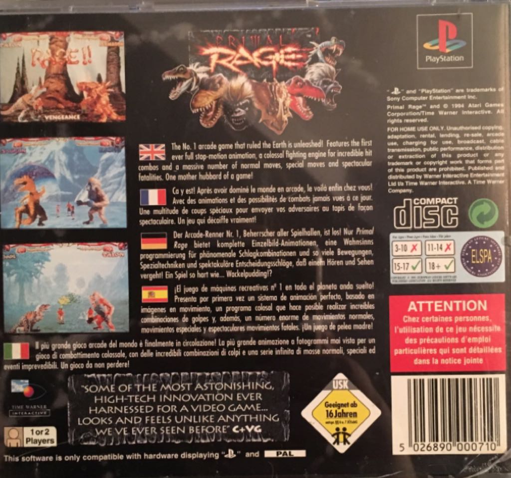 Primal Rage - Sony PlayStation video game collectible [Barcode 5026890000710] - Main Image 2