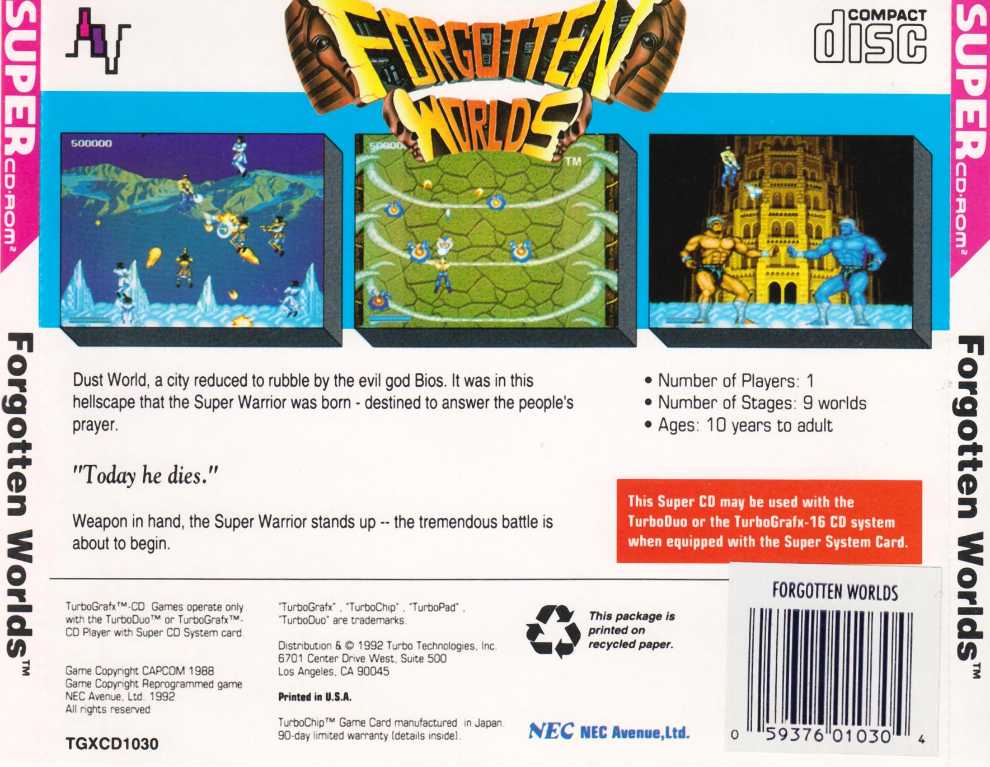 Forgotten Worlds - PC Engine CD (NEC Avenue - 2) video game collectible [Barcode 4988041700348] - Main Image 4