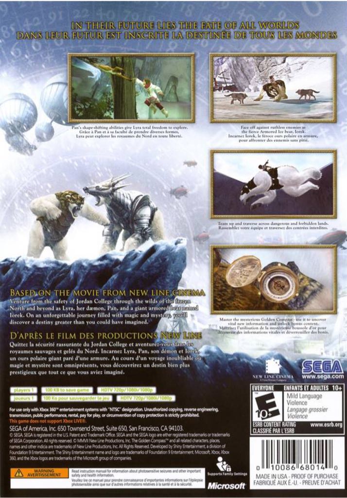 Golden Compass, The - Microsoft Xbox 360 (Sega - 1) video game collectible [Barcode 010086680140] - Main Image 2