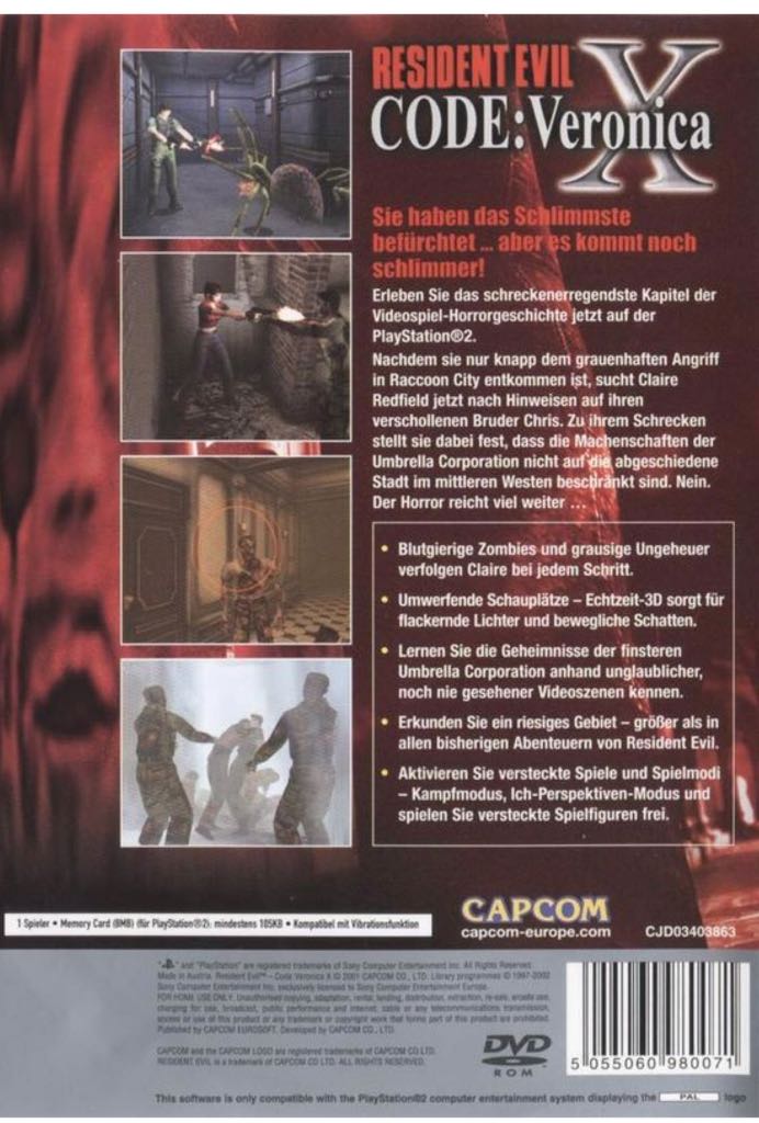 Resident Evil Code: Veronica X - Sony PlayStation 2 (PS2) (Capcom - 1) video game collectible [Barcode 5055060980347] - Main Image 2