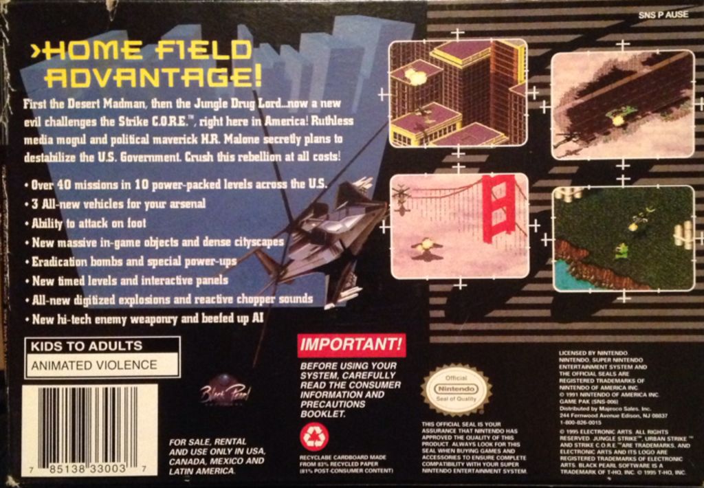 Urban Strike - Nintendo Super Nintendo Entertainment System (SNES) (Black Pearl Software) video game collectible - Main Image 2
