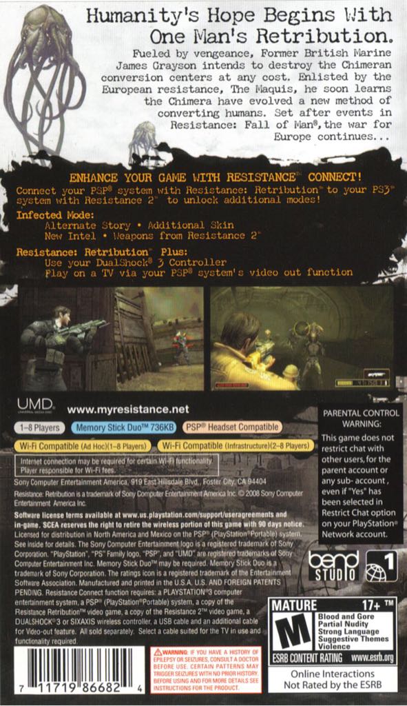 Resistance Retribution - Sony PlayStation Portable (PSP) (Sony Computer Enteraiment - 8) video game collectible [Barcode 4948872640992] - Main Image 2