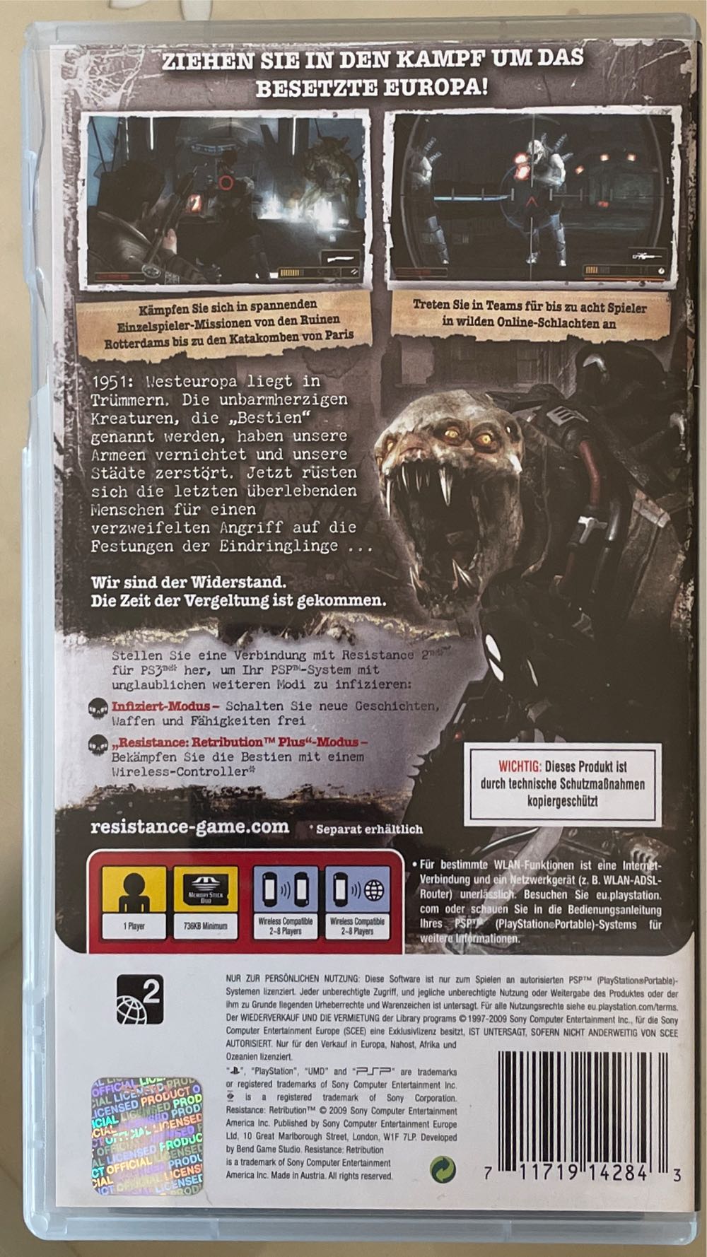 (*2009) Resistance: Retribution - Sony PlayStation Portable (PSP) (Sony Computer Entertainment) video game collectible [Barcode 711719142843] - Main Image 2