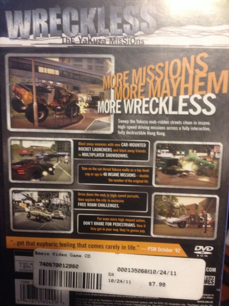 Wreckless: The Yakuza Missions - Sony PlayStation 2 (PS2) video game collectible - Main Image 2