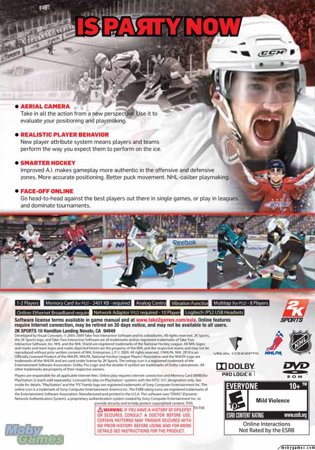 NHL 2K10 - Sony PlayStation 2 (PS2) video game collectible - Main Image 2
