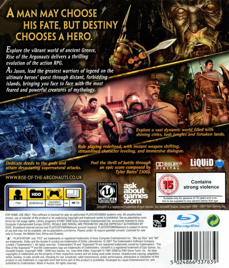 Rise of the Argonauts - Sony PlayStation 3 (PS3) (Codemaster - 1) video game collectible [Barcode 5024866337839] - Main Image 2