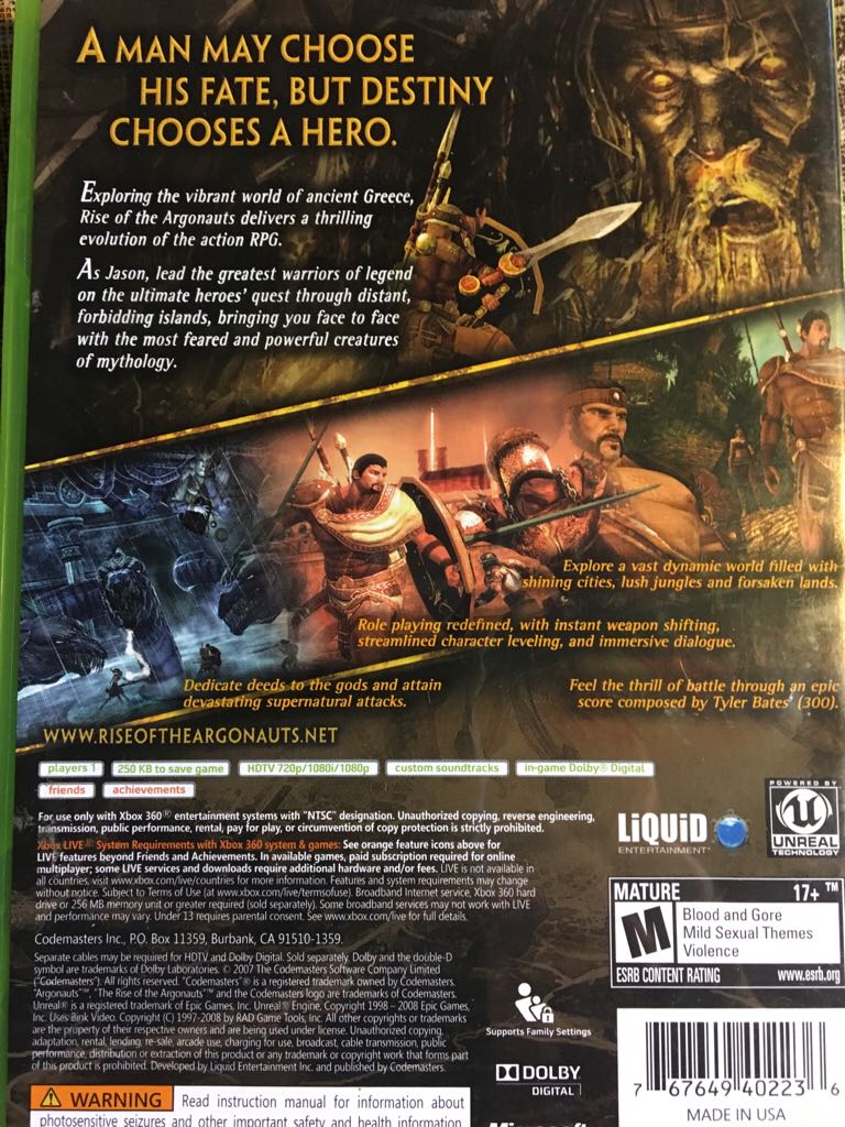 Rise of the Argonauts - Microsoft Xbox 360 (Codemasters - 1) video game collectible [Barcode 767649402236] - Main Image 2