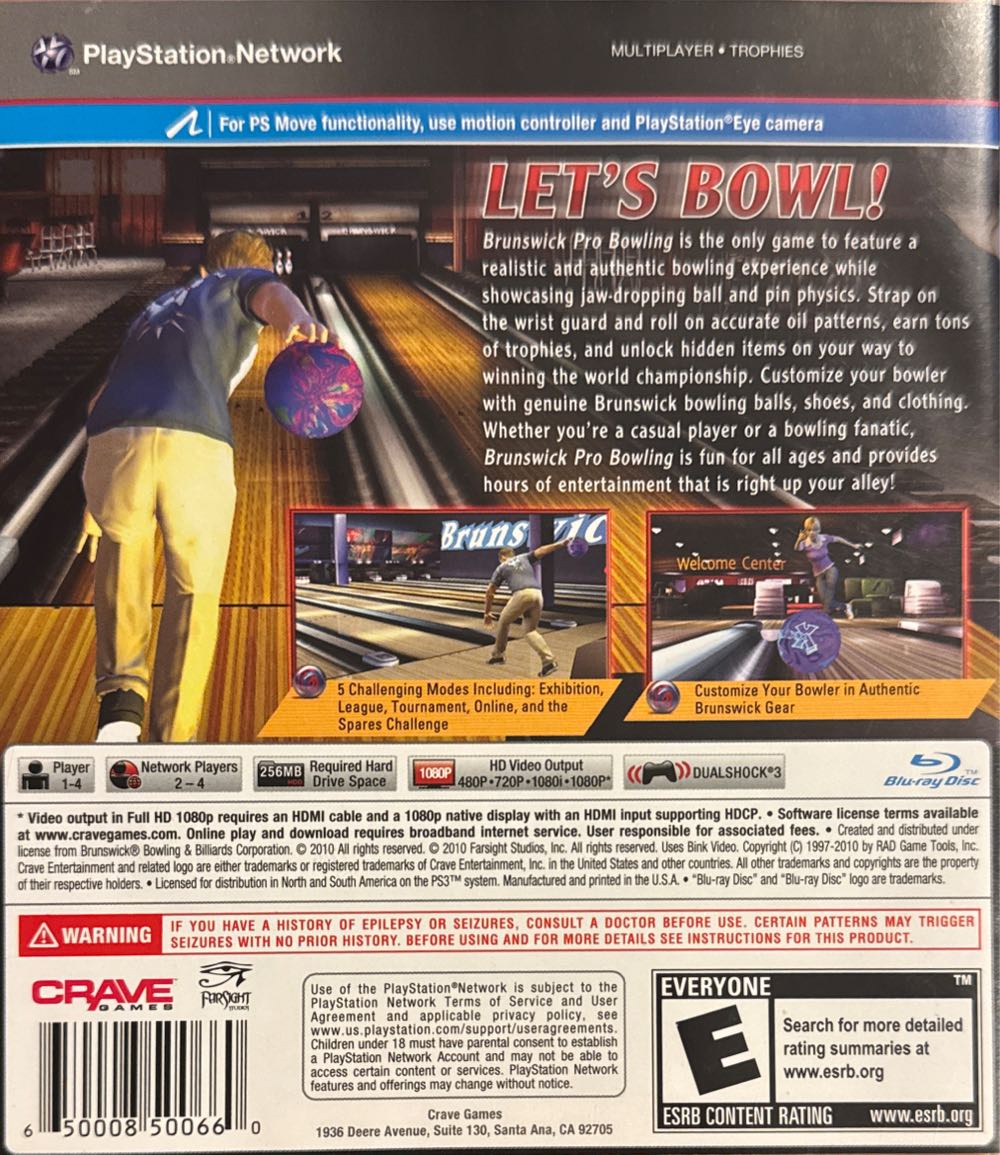 Brunswick Pro Bowling - Sony PlayStation 3 (PS3) (Crave Entertainment - 1) video game collectible [Barcode 650008500660] - Main Image 2