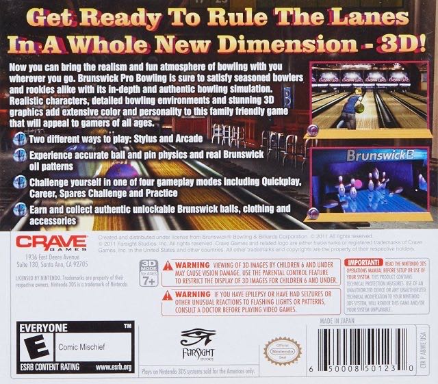 Brunswick Pro Bowling - Nintendo 3DS (Crave Games - 1) video game collectible [Barcode 650008501230] - Main Image 2