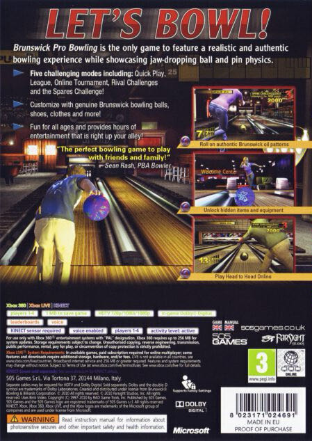 Kinect: Brunswick Pro Bowling - Microsoft Xbox 360 (505 Games  - 1-4) video game collectible [Barcode 8023171024691] - Main Image 2