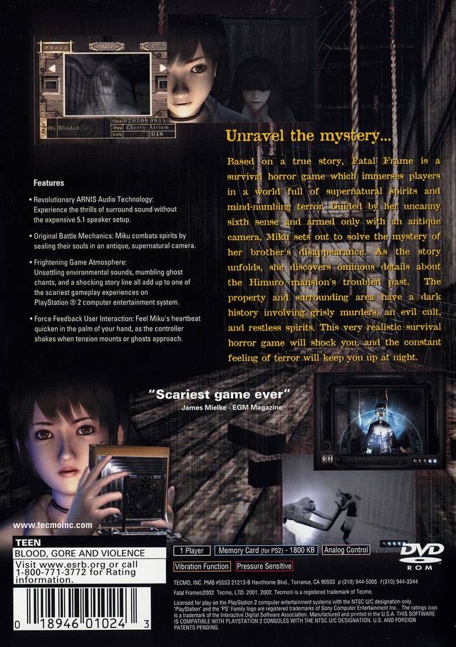 Fatal Frame - Sony PlayStation 2 (PS2) (Koei Tecmo - 1) video game collectible - Main Image 2