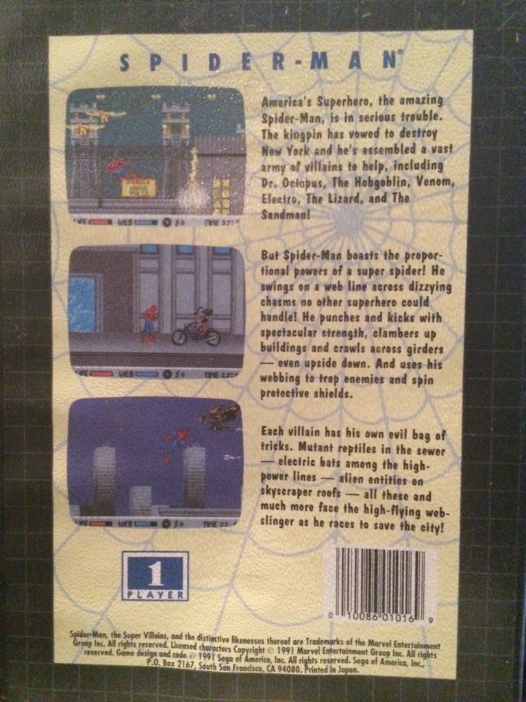 SPIDERMAN  - Sega Genesis (Mega Drive) (Marvel) video game collectible - Main Image 2