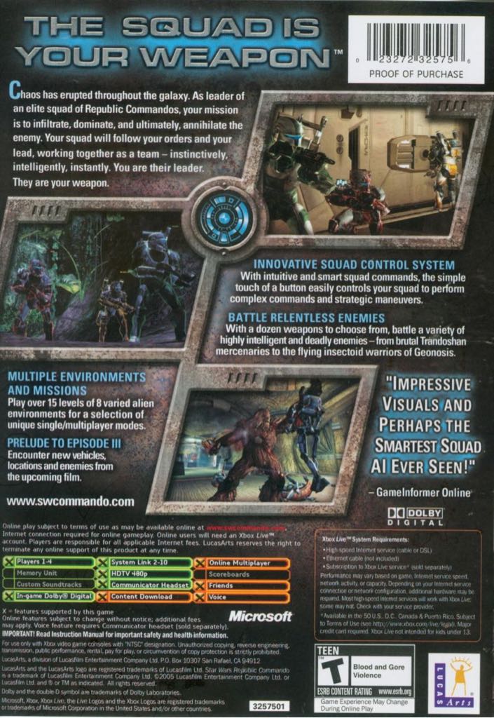 Star Wars: Republic Commando - Microsoft Xbox (LucasArts - 1-4) video game collectible [Barcode 0023272325756] - Main Image 2