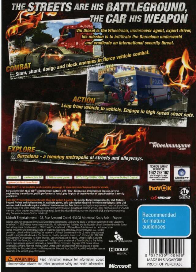 Wheelman - Microsoft Xbox 360 (Ubisoft - 1) video game collectible [Barcode 008888525332] - Main Image 2