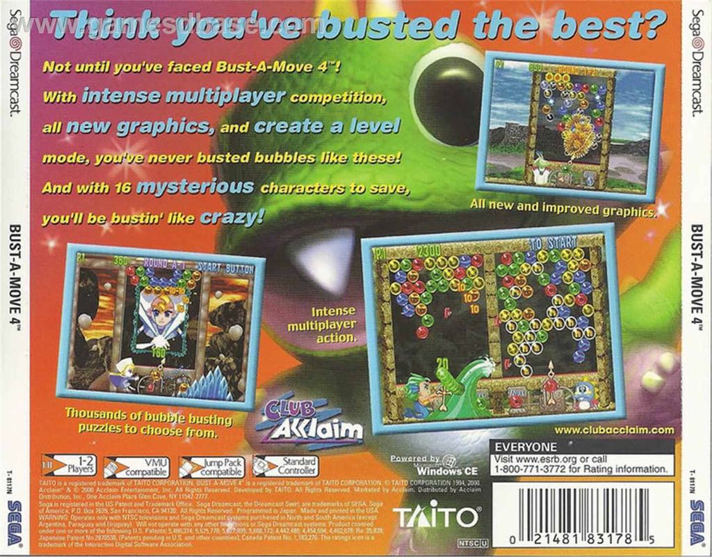 Bust-a-Move 4 - Sega Dreamcast (Taito Corporation - 2) video game collectible [Barcode 021481831785] - Main Image 2