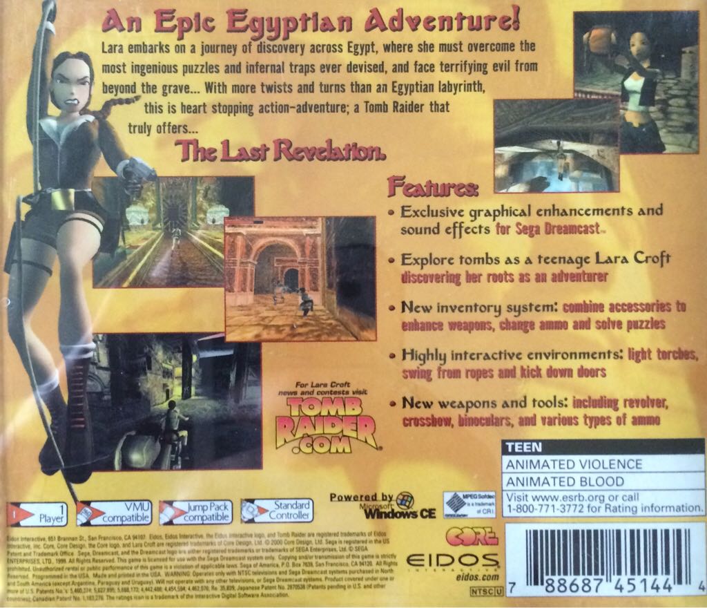 Tomb Raider: The Last Revelation - Sega Dreamcast (Eidos Interactive - 1) video game collectible [Barcode 788687451444] - Main Image 2