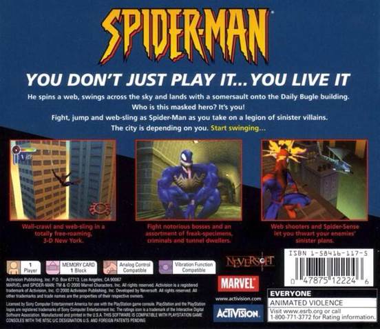 (2000) Spider-Man - Sony PlayStation (Neversoft - 1) video game collectible [Barcode 5030917013737] - Main Image 2