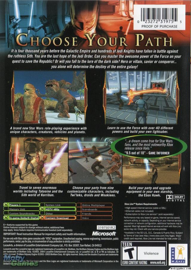 Star Wars Knights of the Old Republic - Microsoft Xbox (LucasArts - 1) video game collectible [Barcode 023272997151] - Main Image 2