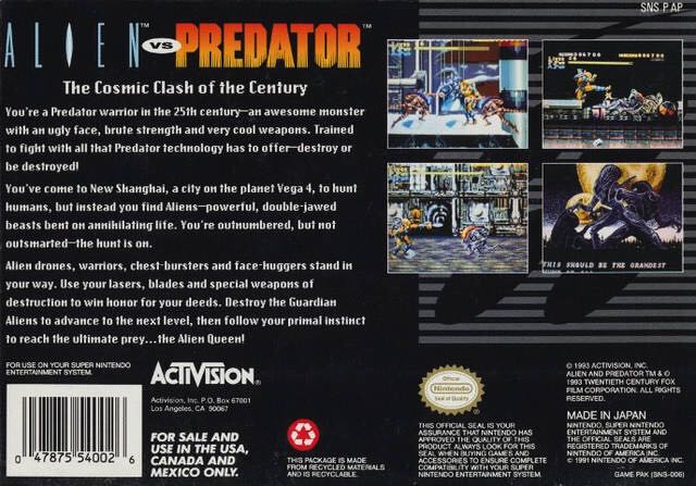 Alien vs Predator - Nintendo Super Nintendo Entertainment System (SNES) (Activision - 1) video game collectible [Barcode 047875540026] - Main Image 2