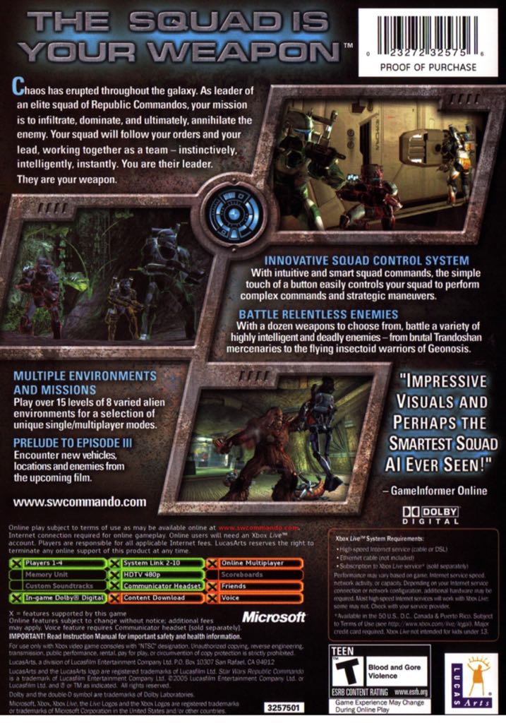 Star Wars Republic Commando - Microsoft Xbox (LucasArts - 1) video game collectible [Barcode 023272325527] - Main Image 2