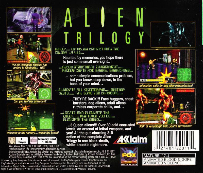 Alien Trilogy - Sony PlayStation (Acclaim Entertainment - 1) video game collectible [Barcode 021481210115] - Main Image 2