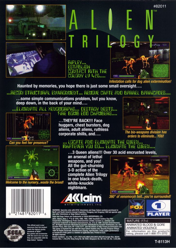 Alien Trilogy - Sega Saturn (Acclaim Entertainment - 1) video game collectible [Barcode 021481820116] - Main Image 2