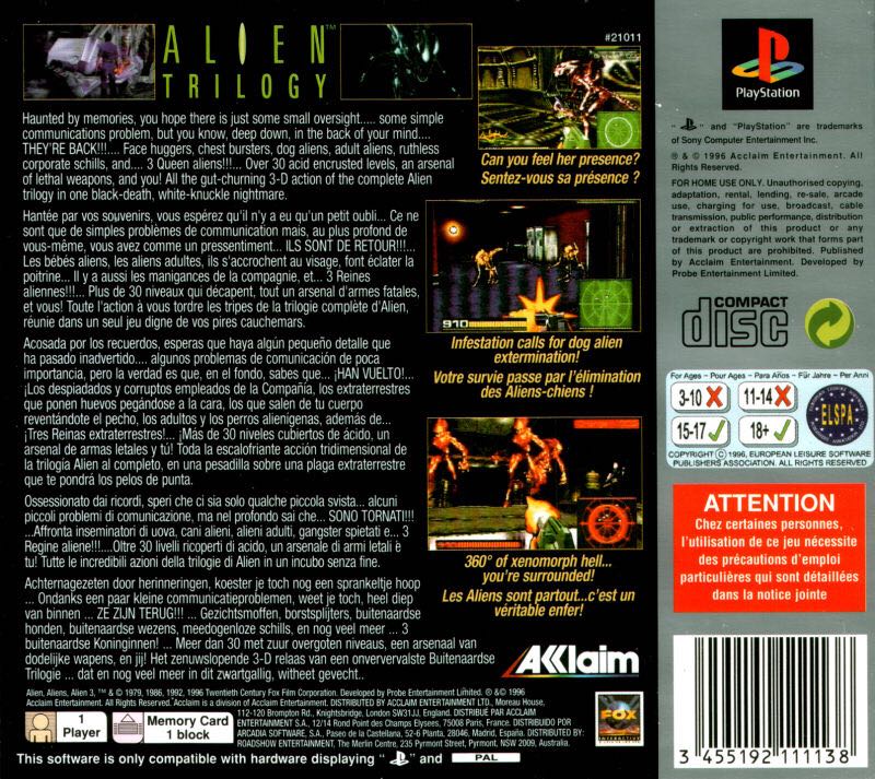 Alien Trilogy - Sony PlayStation (Fox Interactive - 1) video game collectible [Barcode 3455192111138] - Main Image 2