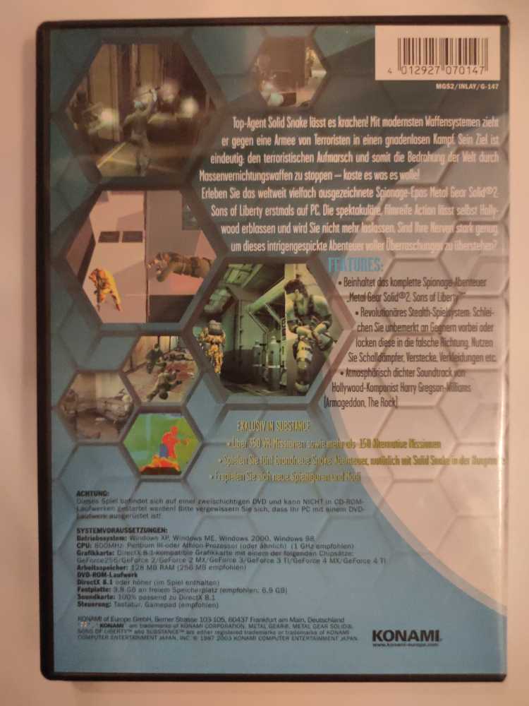 Metal Gear Solid 2 - Substance - PC (Konami) video game collectible [Barcode 4012927070147] - Main Image 2