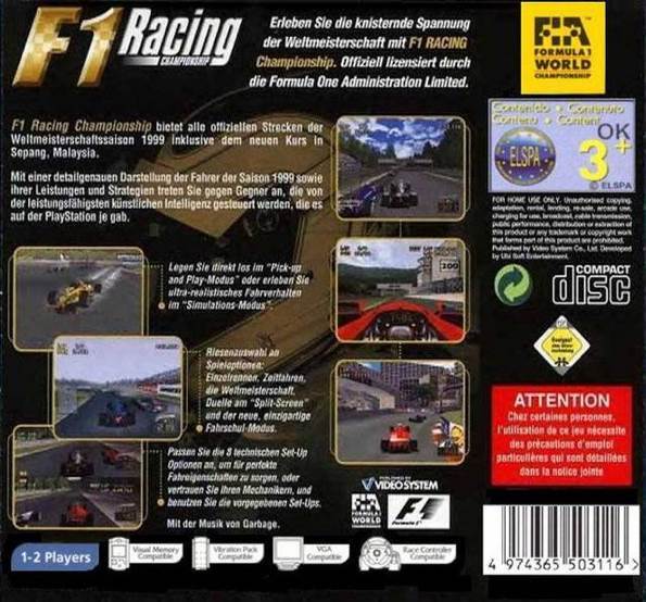 F1 Racing Championship - Sony PlayStation (Video System, Ubisoft Entertainment) video game collectible - Main Image 2