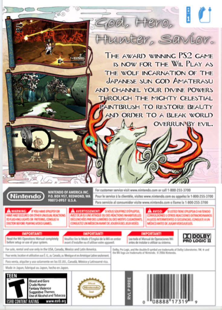Okami - Nintendo Wii (Capcom - 1) video game collectible [Barcode 0013388350070] - Main Image 2