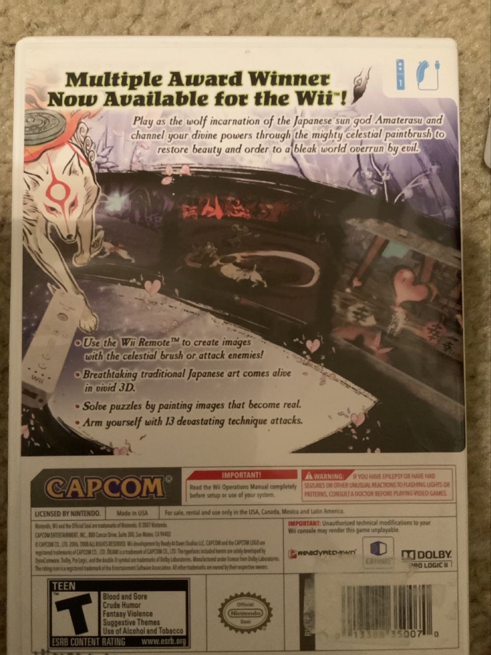 Okami - Nintendo Wii (Capcom - 1) video game collectible [Barcode 0013388350070] - Main Image 3