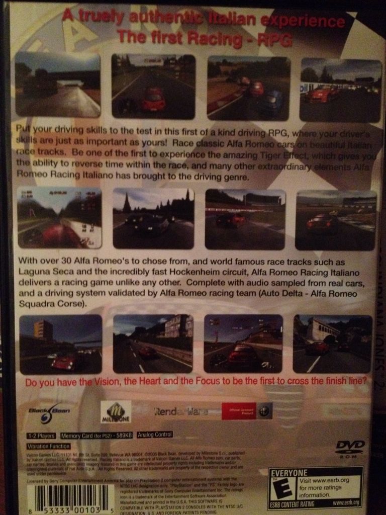Alfa Romeo Racing Italiano - Sony PlayStation 2 (PS2) (Valcon Games LLC. - 2) video game collectible [Barcode 853333001035] - Main Image 2
