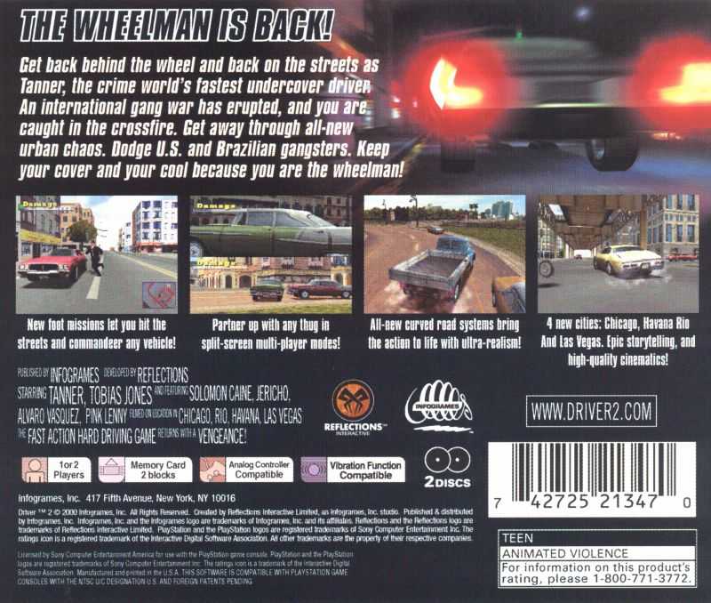 Driver 2: The Wheelman is Back - Sony PlayStation (Infogrames - 2) video game collectible [Barcode 742725243470] - Main Image 2