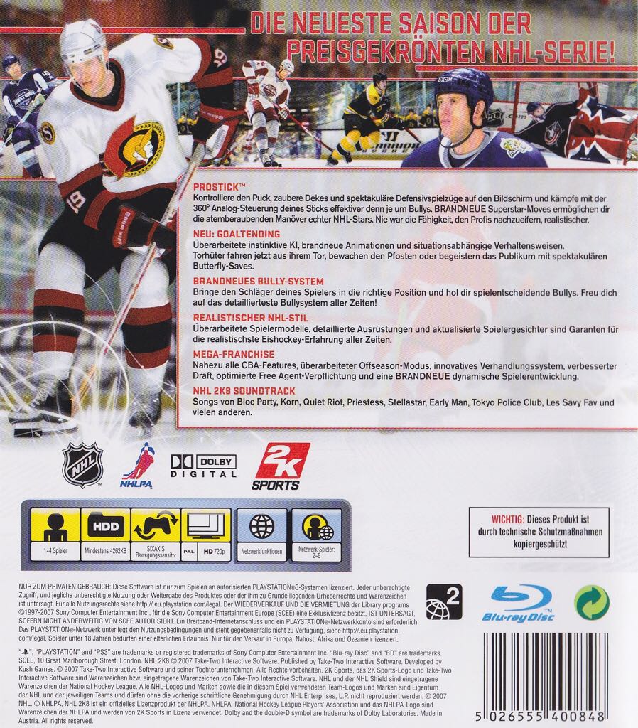 NHL 2K8 - Sony PlayStation 3 (PS3) (2K Sports - 1) video game collectible [Barcode 5026555400848] - Main Image 2
