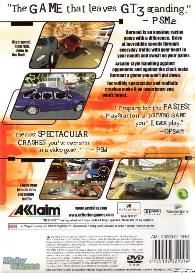 Burnout - Nintendo GameCube (Acclaim Entertainment - 1-2) video game collectible [Barcode 021481652908] - Main Image 2