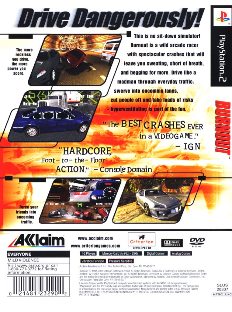 Burnout - Sony PlayStation 2 (PS2) (Acclaim Entertainment - 2) video game collectible [Barcode 3455192329014] - Main Image 2