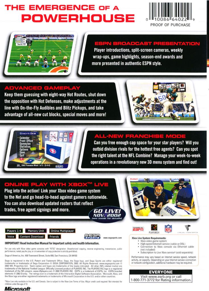 XBOX : NFL 2K3 - Microsoft Xbox (Sega - 2 Players) video game collectible [Barcode 010086640229] - Main Image 2