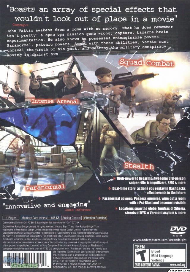 Second Sight - Sony PlayStation 2 (PS2) (Codemasters - 1) video game collectible [Barcode 5024866325577] - Main Image 2