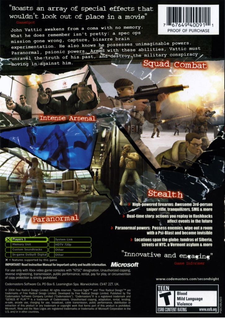 Second Sight - Microsoft Xbox video game collectible [Barcode 5024866325621] - Main Image 2