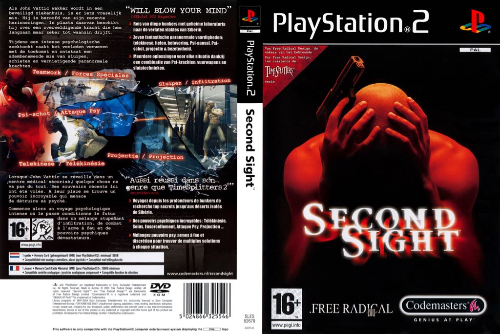 Second Sight - Sony PlayStation 2 (PS2) (Codemasters - 1) video game collectible [Barcode 767649400904] - Main Image 2