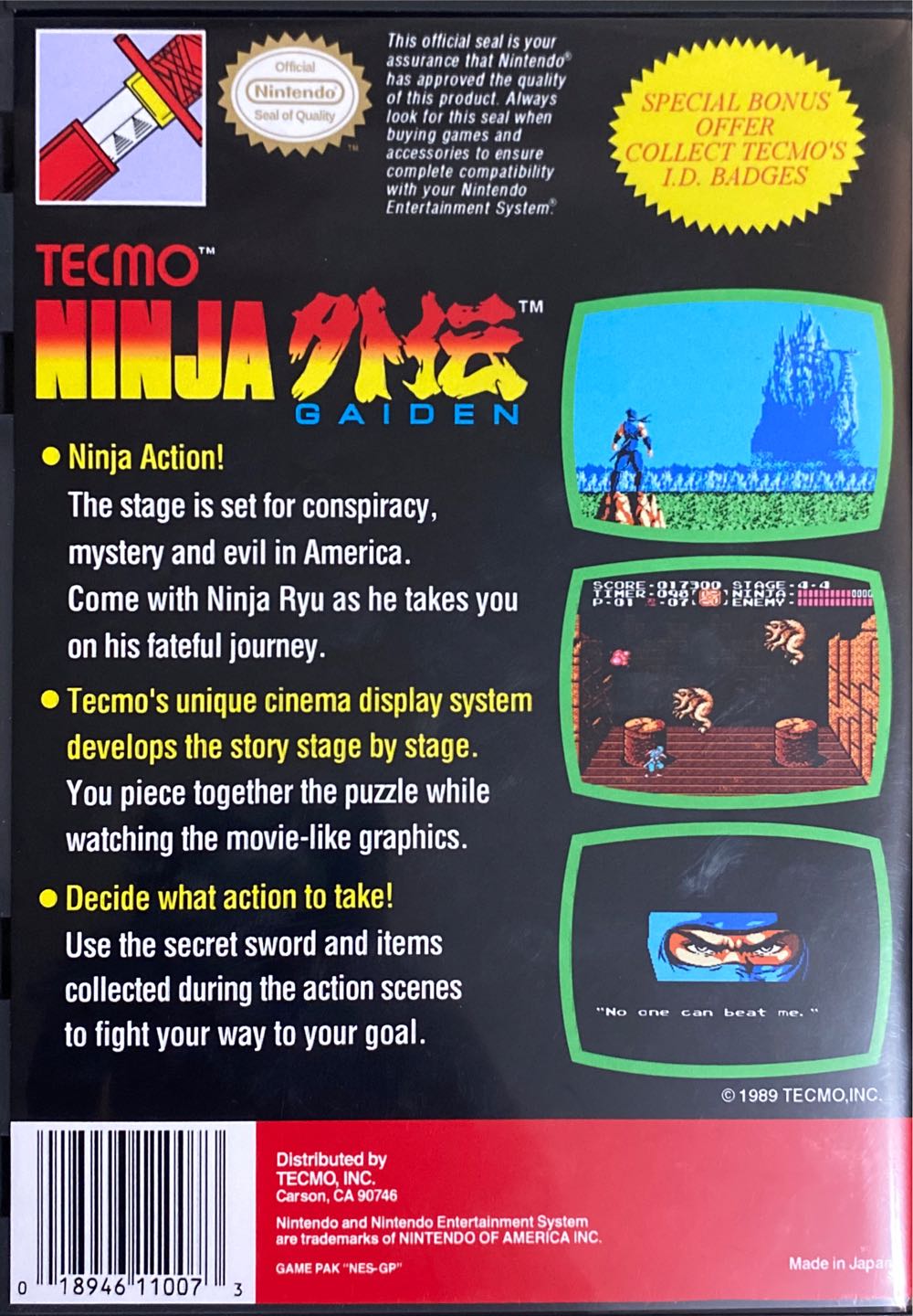 Ninja Gaiden - Nintendo Entertainment System (NES) (Tecmo - 1) video game collectible - Main Image 2