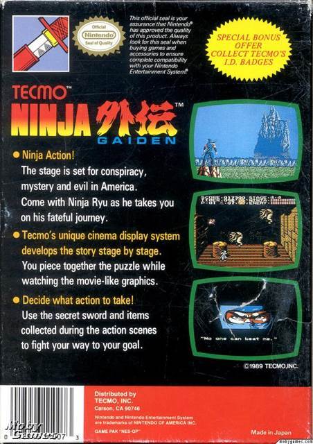 NINJA GAIDEN - Nintendo Entertainment System (NES) (Tecmo - 1) video game collectible - Main Image 2