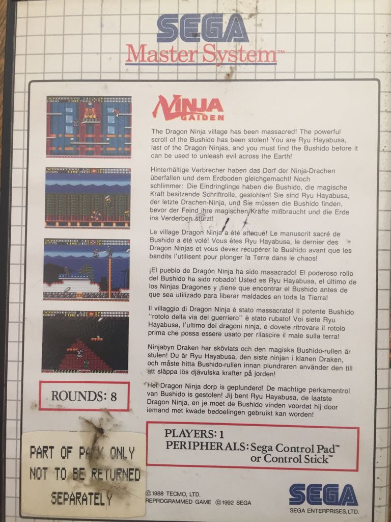 NINJA GAIDEN - Sega Master System video game collectible - Main Image 2